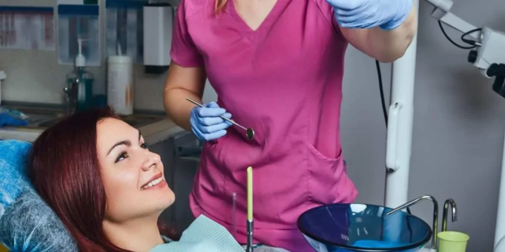 Patient receiving professional dental checkup and cleaning